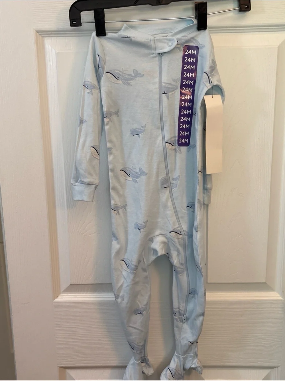 Light Blue Whale Print Footed One-Piece Pajama - 24M
